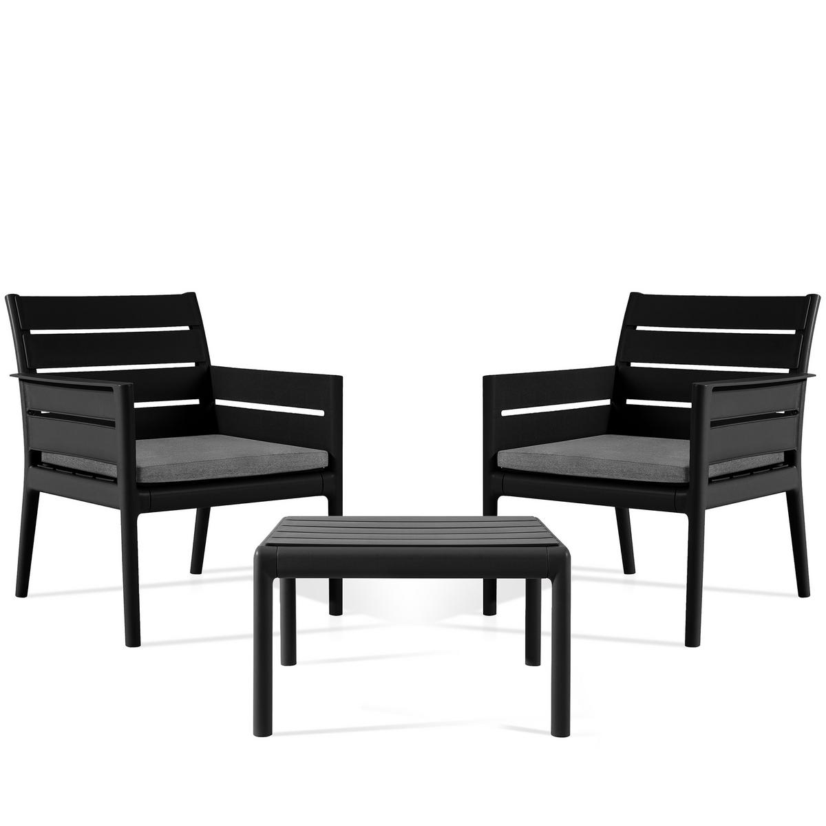 GARTENMÖBEL-SET MITTU 3-tlg, Anthrazit/Grau - Anthrazit/Grau, Kunststoff - KONSIMO®