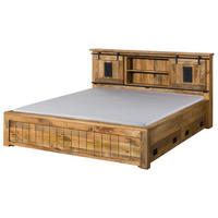 HOLZBETT mit Schublade Mango 180x200 natur lackiert RAILWAY #172 - Braun, Holz (180/200cm) - Massivmoebel24