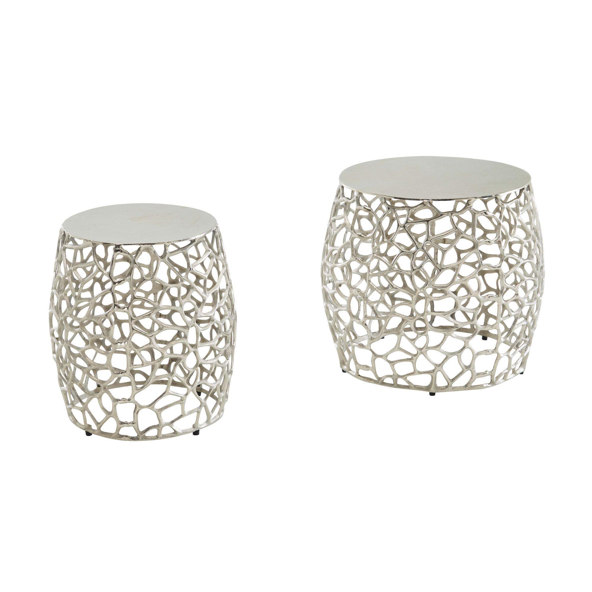 BEISTELLTISCH Set – Silber Aluminium Aststruktur vielseitig einsetzbar - Silberfarben, Metall (46/46/42cm) - KADIMA DESIGN