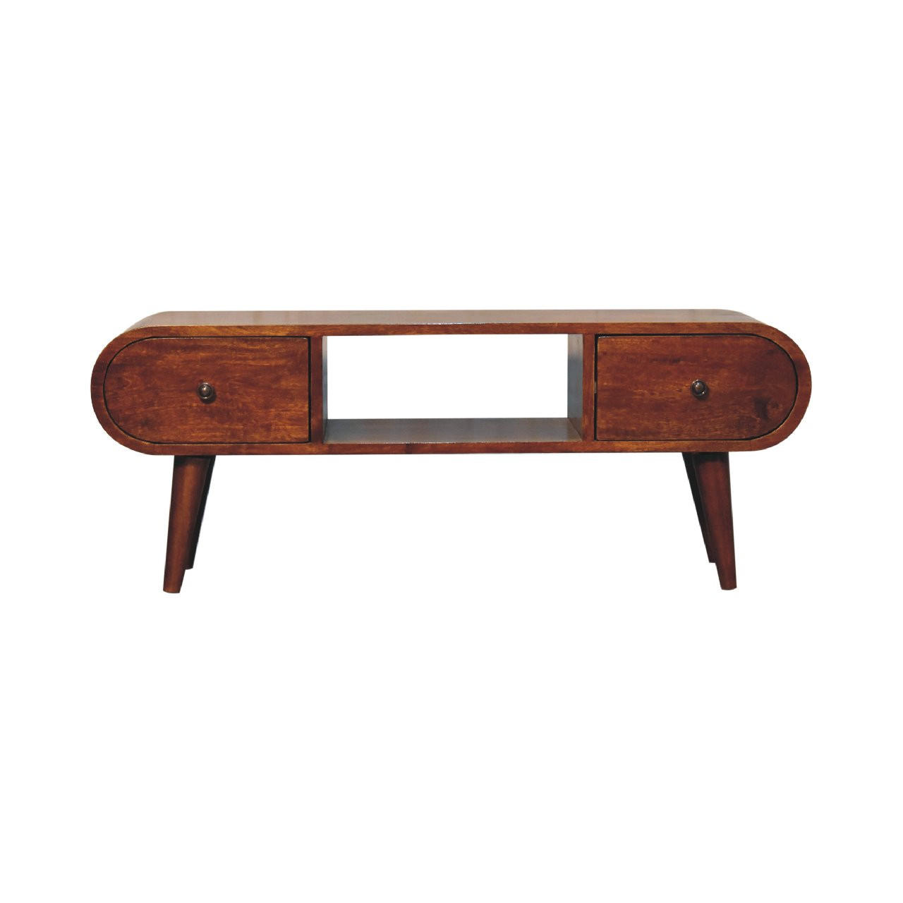 MEDIENANLAGE TV-Lowboard, 2 Schubladen, 1 offenes Fach, Nordische Beine, braun - Kastanienfarben/Messingfarben, Holz/Metall (100/38/30cm) - Artisan Furniture