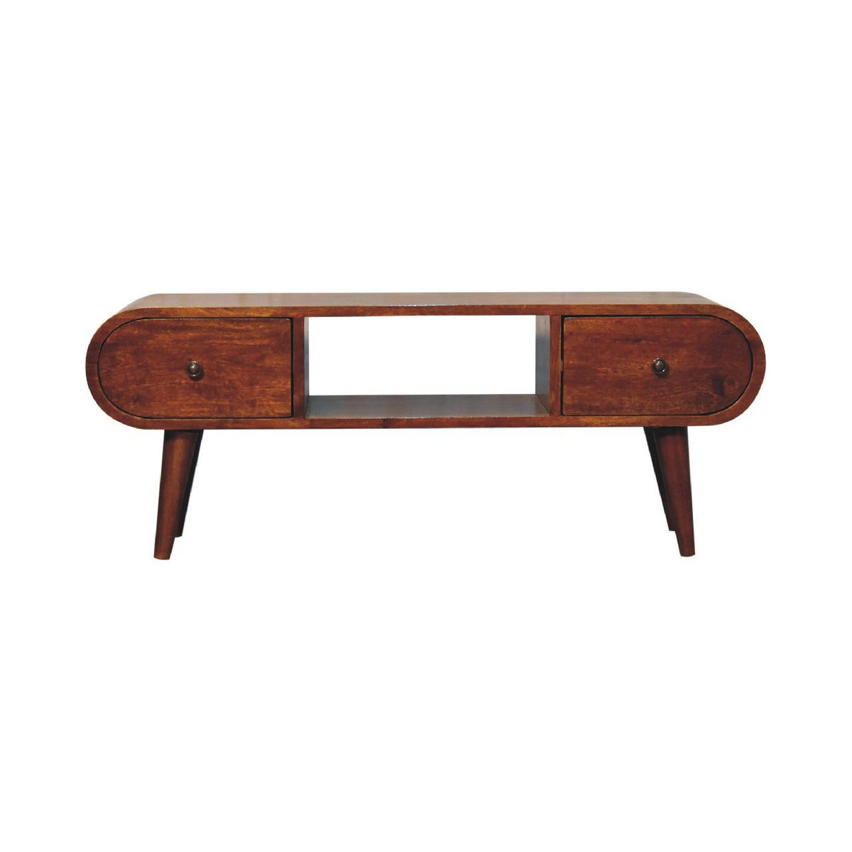 MEDIENANLAGE TV-Lowboard, 2 Schubladen, 1 offenes Fach, Nordische Beine, braun - Kastanienfarben/Messingfarben, Holz/Metall (100/38/30cm) - Artisan Furniture