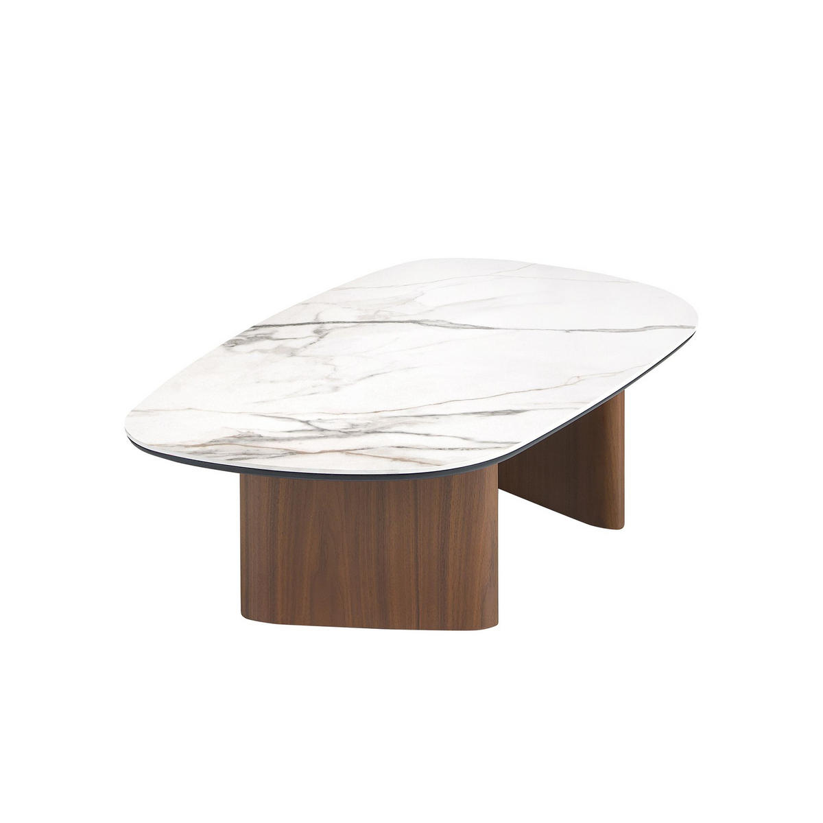 COUCHTISCH in organischer Form aus Keramikmarmor und Walnussholz 101/60/30 cm - Walnussfarben/Hellgrau, Keramik/Holz (60/101/30cm) - ANGEL CERDA