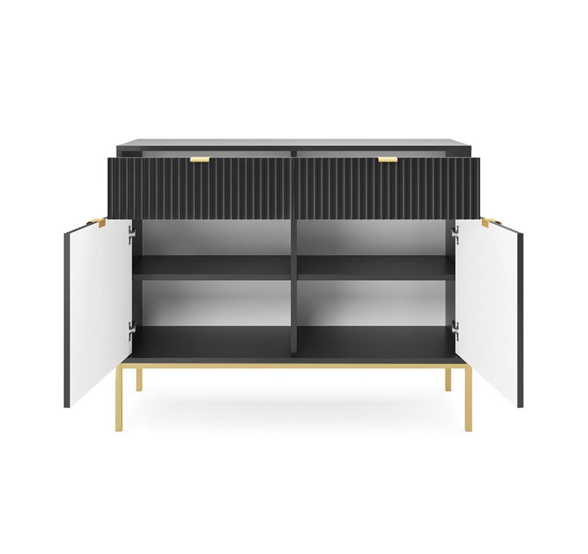 KOMMODE Nova Schwarz, Golden Beine, Zweitürig mit Schubladen - Goldfarben/Schwarz, Holzwerkstoff/Metall (104/83/39cm) - Bettso