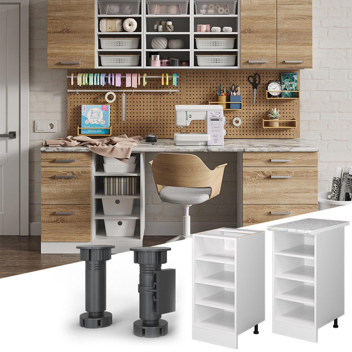 REGALUNTERSCHRANK R-Line Weiß 40 cm mit offenen Regalen mit Arbeitsplatte - Weiß, Holzwerkstoff (40/81.6/60cm) - Vicco