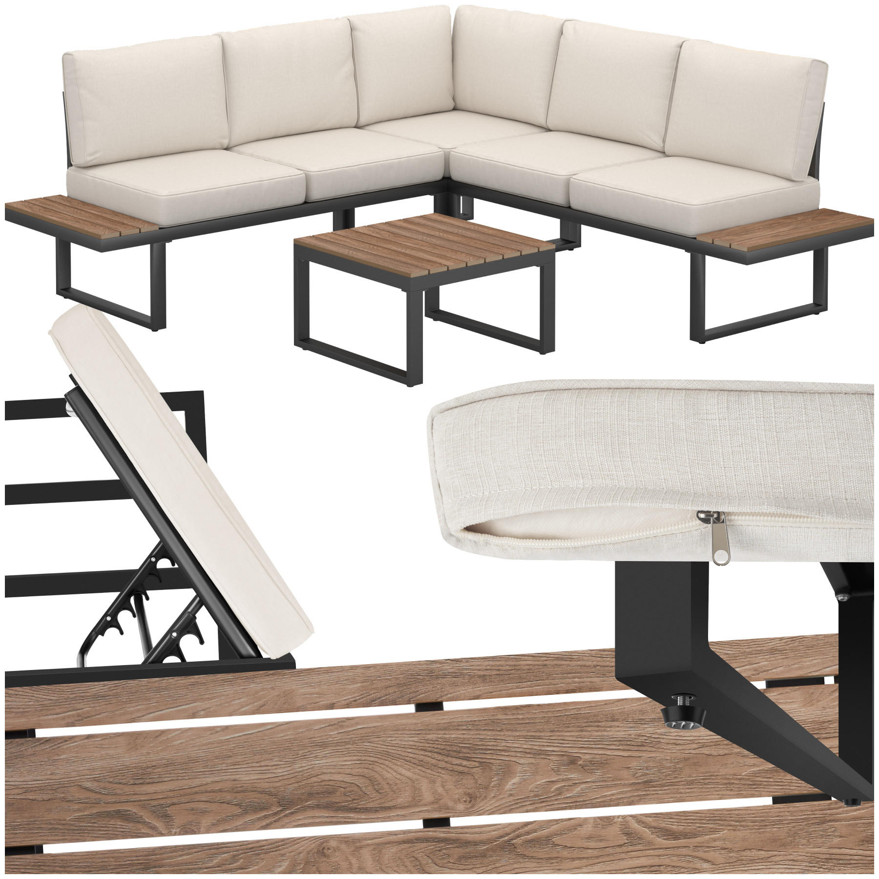 GARTEN-LOUNGE-SET Eliar,höhenverstellbare Ausgleichsschrauben,schwarz - Schwarz, Kunststoff - tectake