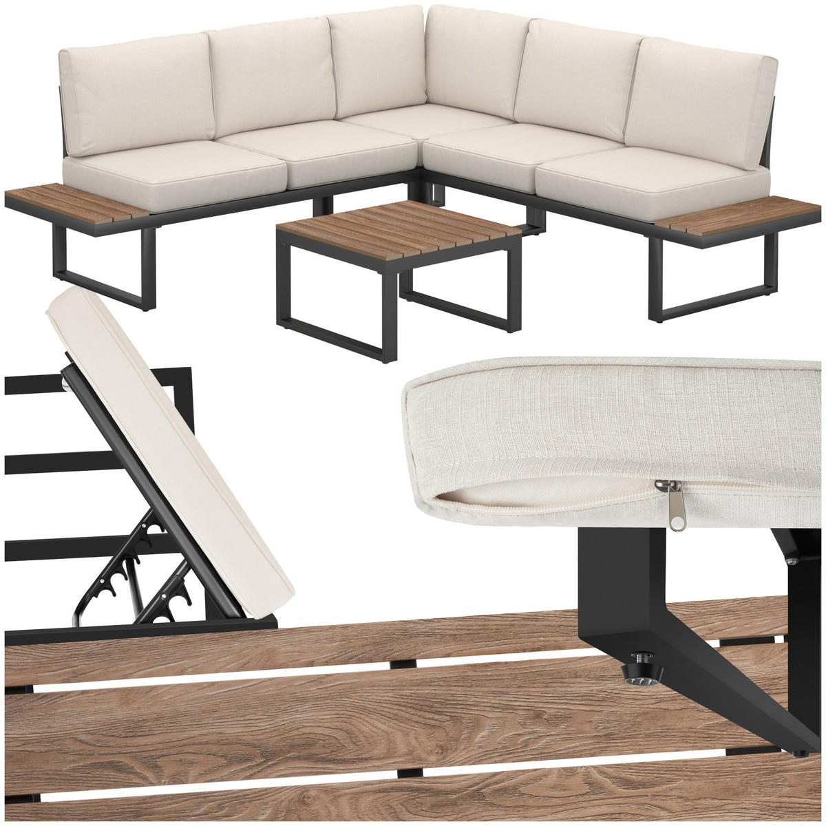 GARTEN-LOUNGE-SET Eliar,höhenverstellbare Ausgleichsschrauben,schwarz - Schwarz, Kunststoff - tectake