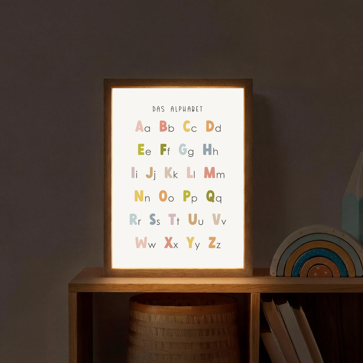 NACHTTISCHLAMPE MIT AKKU Pädagogisch - Alphabet lernen - Farbenfroh - Weiß - Buchstaben 30x40 cm - Weiß, Holzwerkstoff (8/30/40cm) - OnlyWow