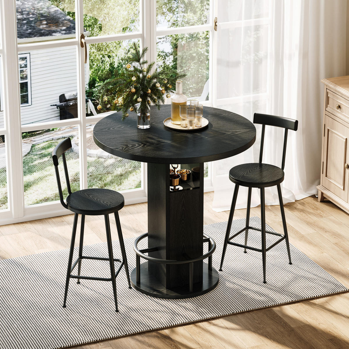 ESSTISCH-SET rund 80 cm Schwarz 3-tlg. - Schwarz, Metall (80/91.5/80cm) - Meubliv