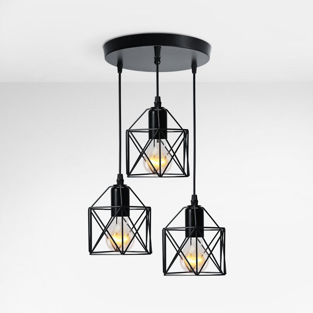 DECKENLEUCHTER 3 Lichter Eisen 25 / 90 cm - Schwarz, Metall (25/25/90cm) - EMKE