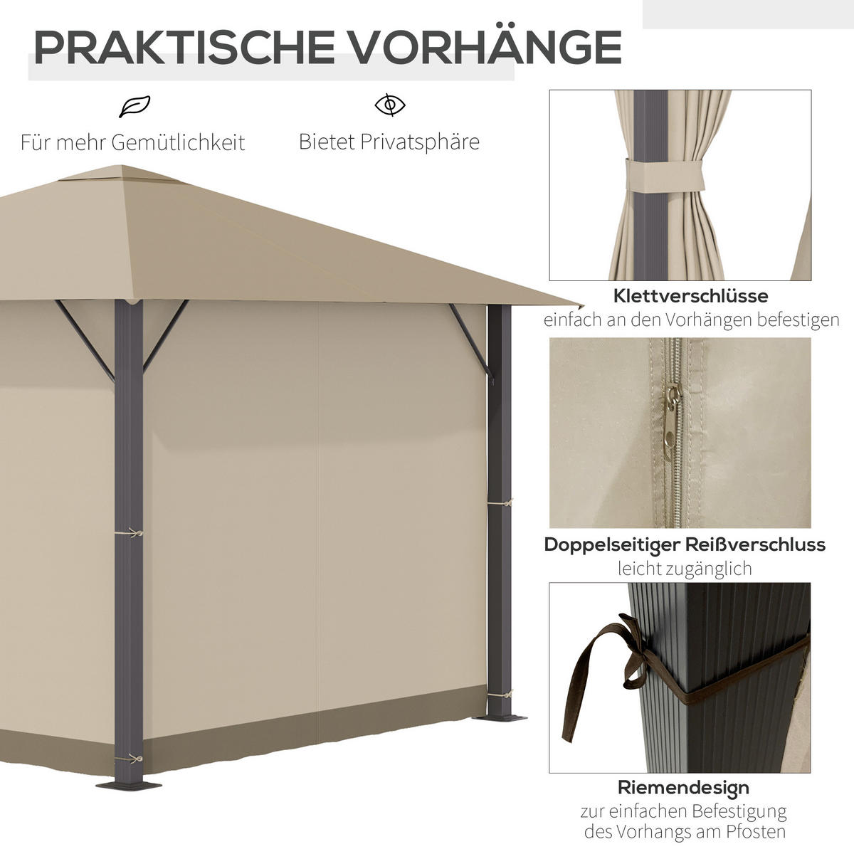 PAVILLON, Khaki, Aluminium, Stahl, Polyester - Braun, Metall (297/2.6/297cm) - Outsunny