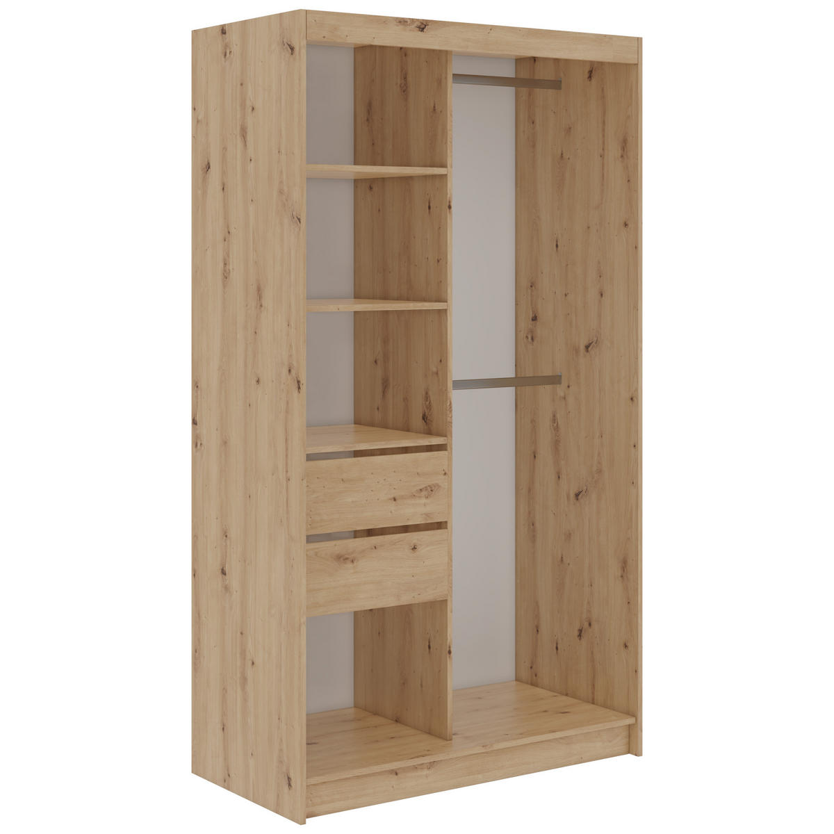 SCHWEBETÜRENSCHRANK mit Schubladen 120 - VERONA - Eiche Artisan mit Spiegel - Alufarben/Eiche Artisan, Holzwerkstoff/Metall (120/216/61cm) - MKS