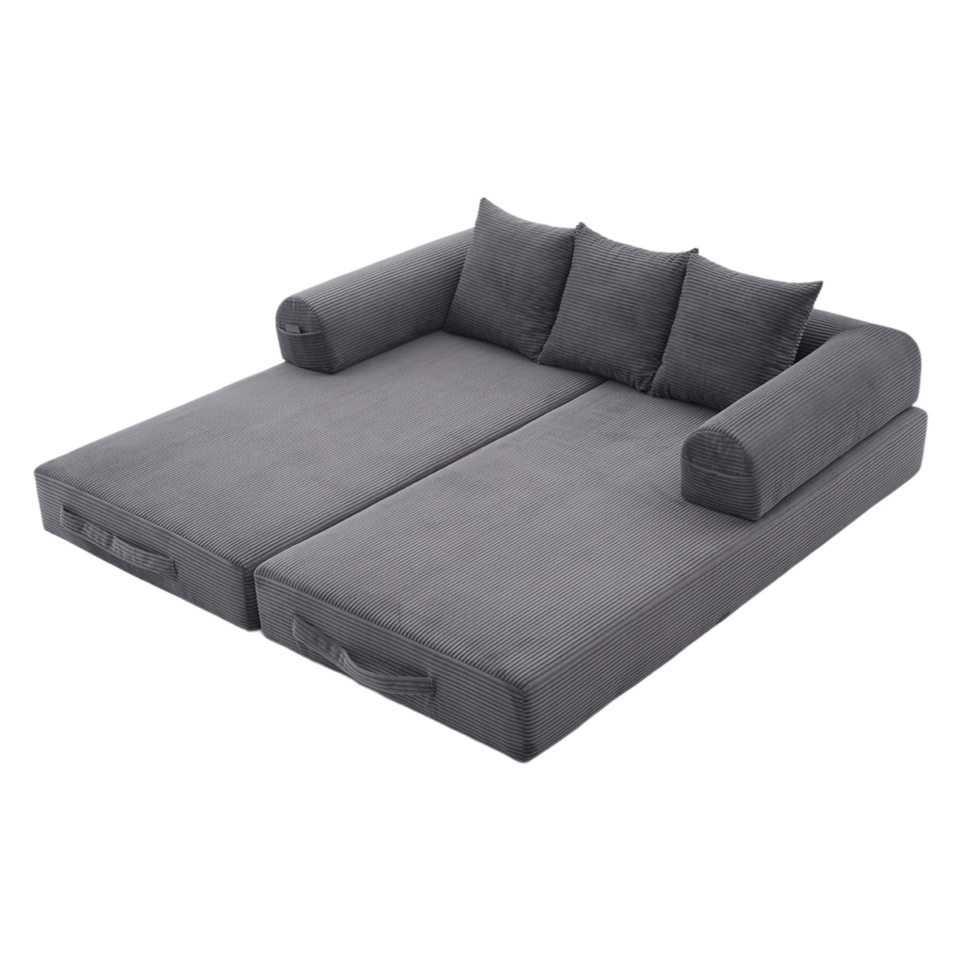 SOFA 200/94/67 cm aus Cord mit Metallgestell und 3 Kissen Dunkelgrau - Dunkelgrau, Textil (94/67/200cm) - Modenvie
