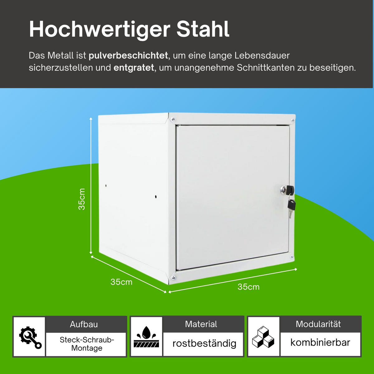 SCHLIESSFACHWÜRFEL Cubic 35x35x35 cm Grau - Grau, Metall (35/35/35cm) - PROREGAL