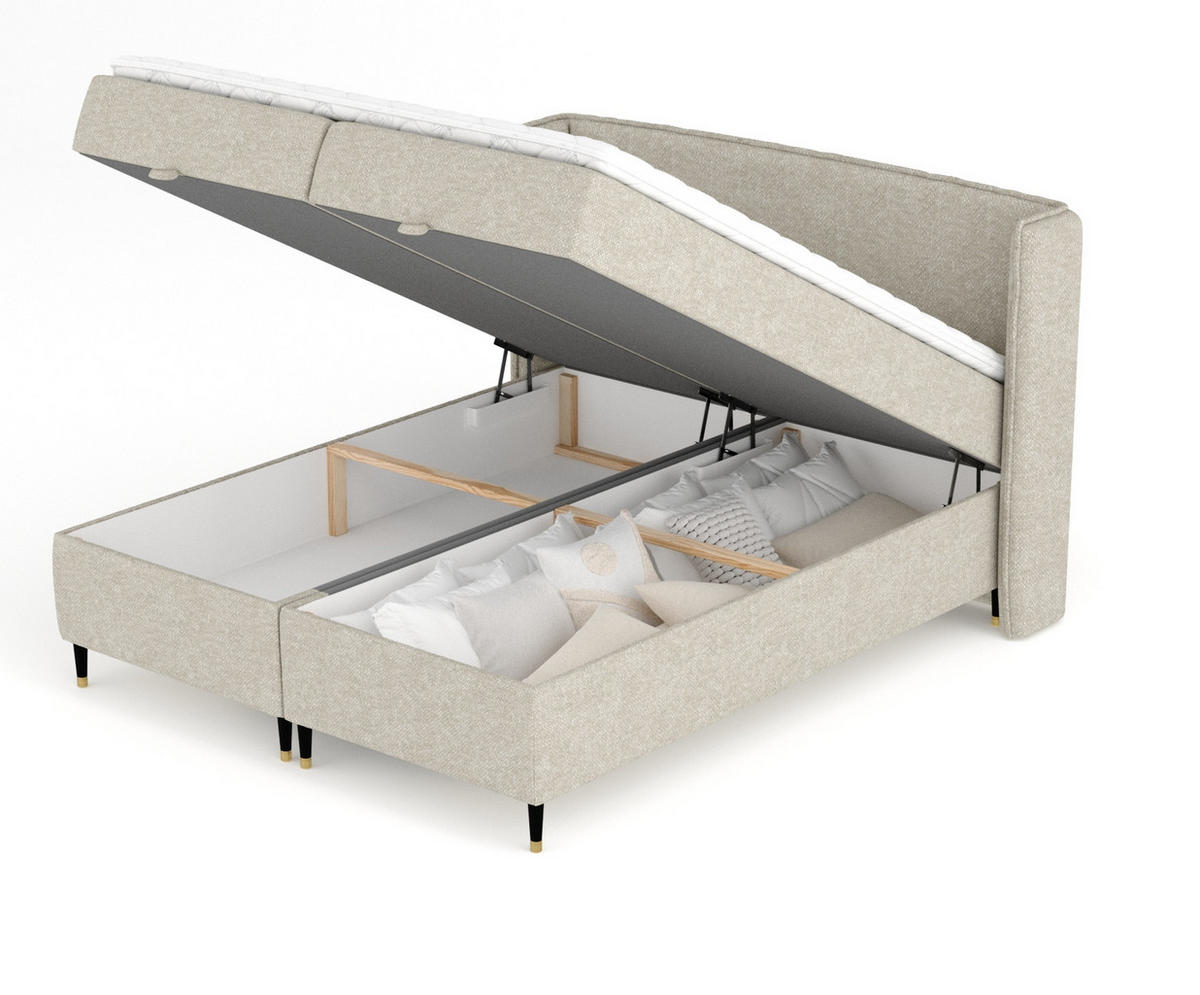 BOXBETT Monpelli Beige Grau 180/200 cm mit Matratze und Topper - Beige/Schwarz, Holz/Holzwerkstoff (180/200cm) - Maison de Reve