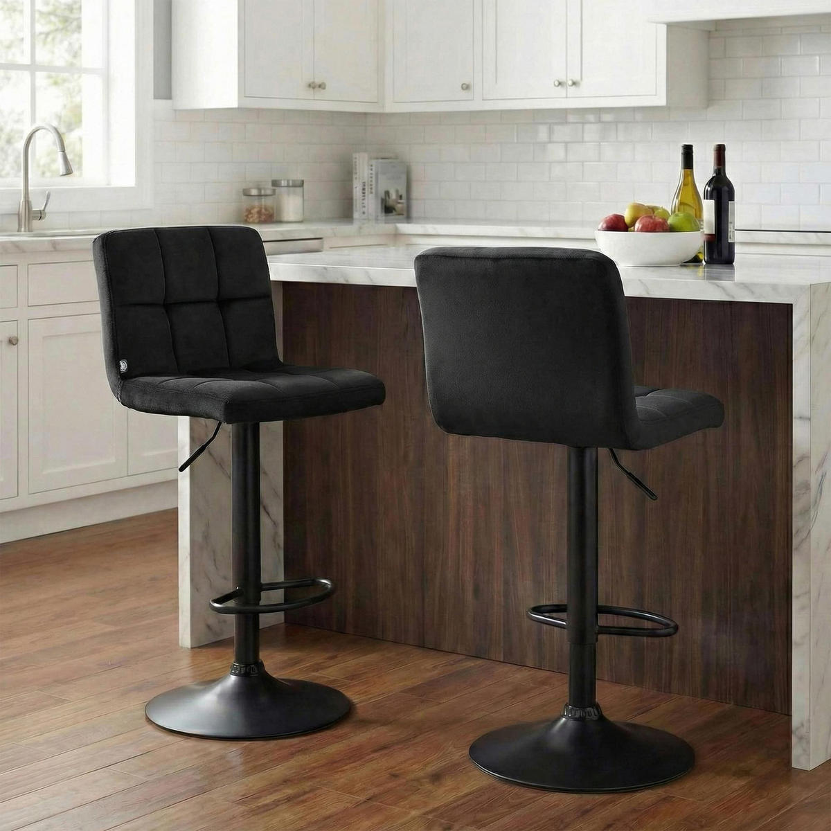 BARHOCKER Samt Schwarz - Schwarz, Textil/Metall (46/94/47cm) - CLP