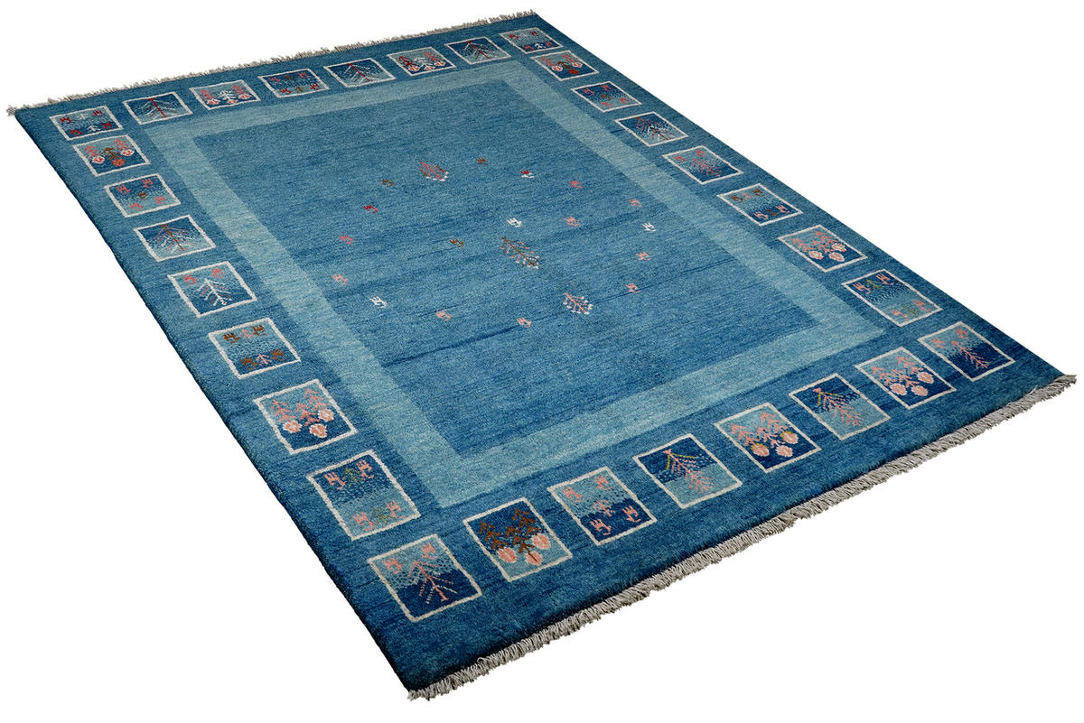 TEPPICH Rizbaf Blau 213/157 cm Schurwolle - Blau, Textil (157/213cm) - Looma