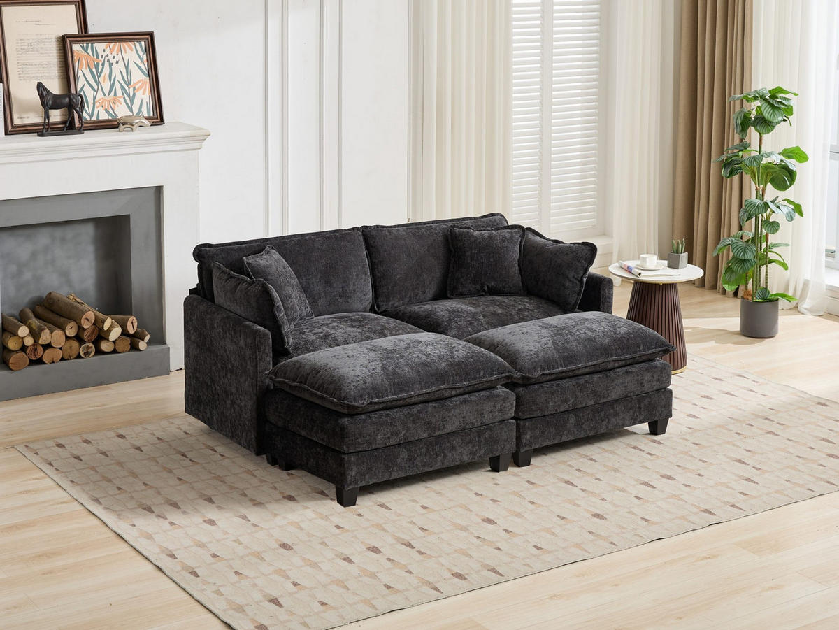 2-SITZER-SOFA aus Chenille 189x75x84 cm mit modularer Bauweise, schwarz - Schwarz, Textil (75/84/189cm)