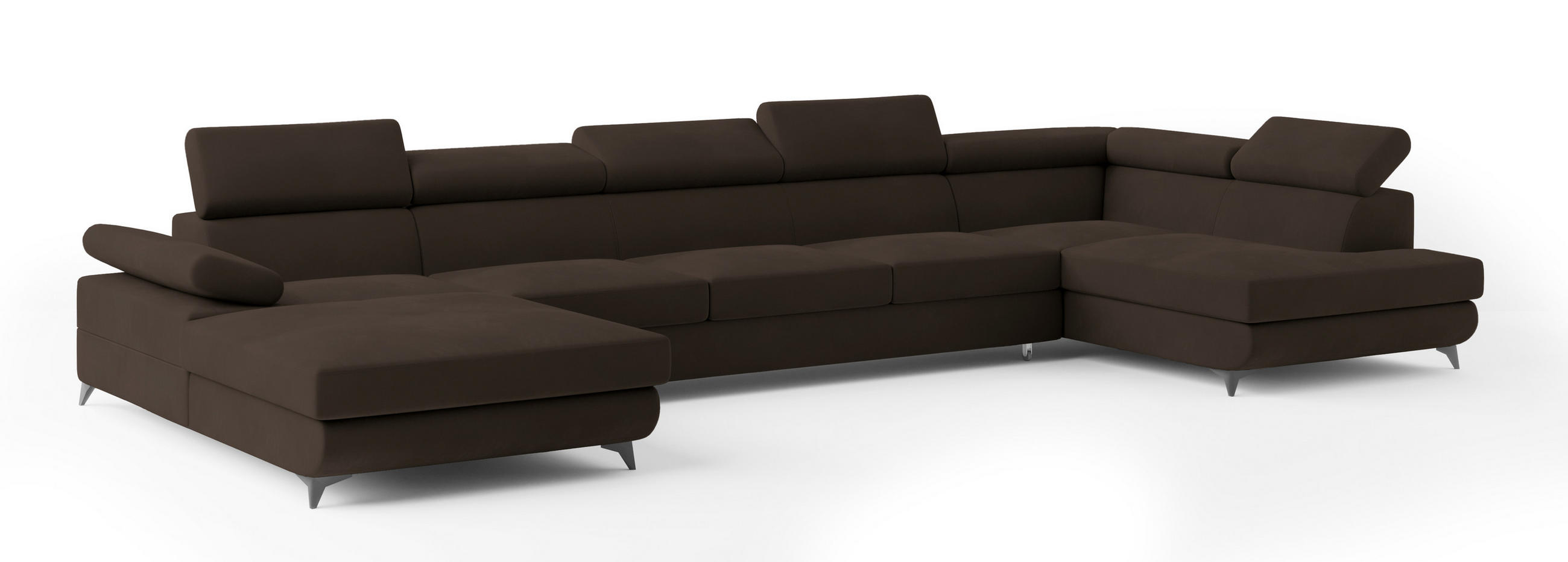 WOHNLANDSCHAFT MONTIVA Braun Velours-Stoff mit Schlaffunktion - Braun, Holz (410/89/190cm) - MASSENO