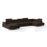 WOHNLANDSCHAFT MONTIVA Braun Velours-Stoff mit Schlaffunktion - Braun, Holz (410/89/190cm) - MASSENO