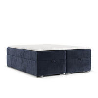BOXBETT Reto 140/200 cm Marineblau im Lotta Stoff - Chromfarben/Dunkelblau, Holz/Holzwerkstoff (140/200cm) - AltaBeds