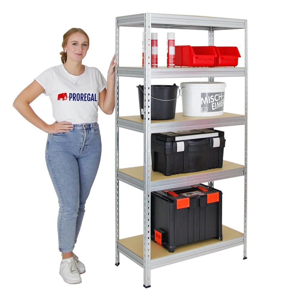 SCHWERLASTREGAL Rivet 180x90x45 cm Fachlast 250 kg Innovatives Stecksystem Verzinkt - Silberfarben, Metall (90/180/45cm) - PROREGAL