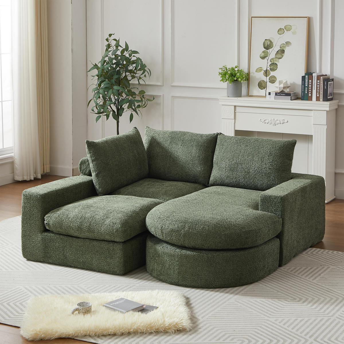 SCHLAFSOFA aus Chenille mit Liegestuhl und Kompressionsschaum - Grün, Textil (251/81/160cm)