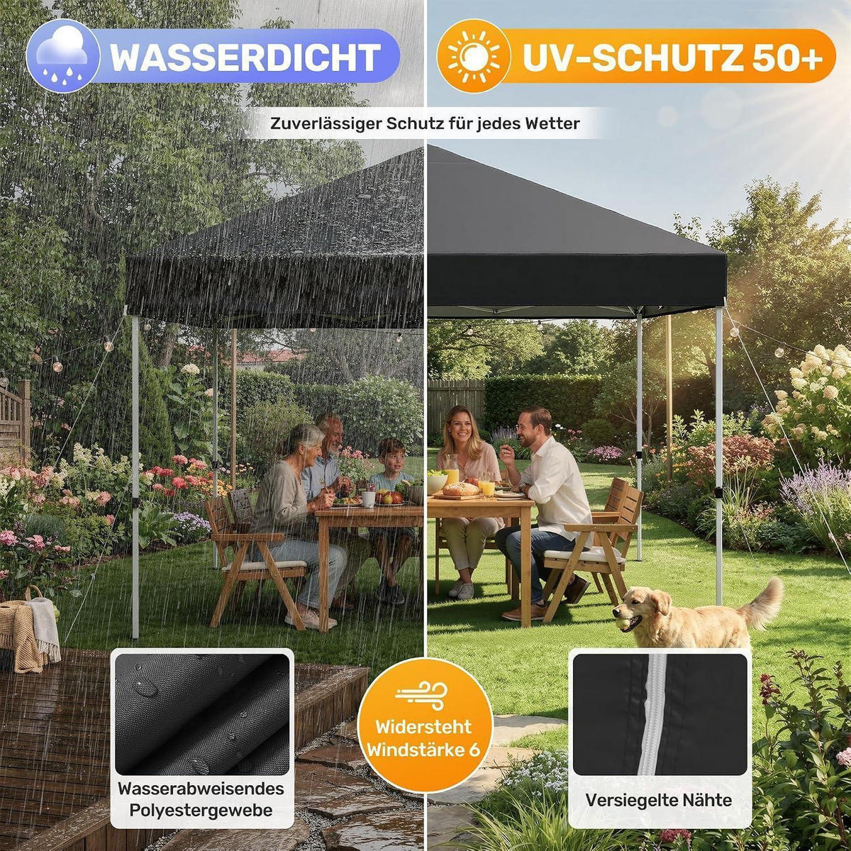GARTENPAVILLON 3x3m Wasserdicht UV-Schutz 50+ Schwarz - Schwarz, Textil (300/265/300cm)