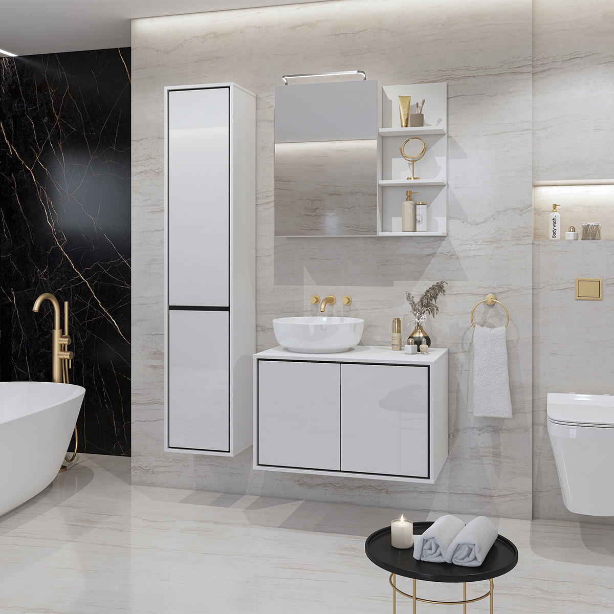 SKŘÍŇKA POD UMYVADLO 78cm Sophéa 2er-Set Bílá - bílá, kompozitní dřevo (78/50.8/48cm) - Petits-meubles