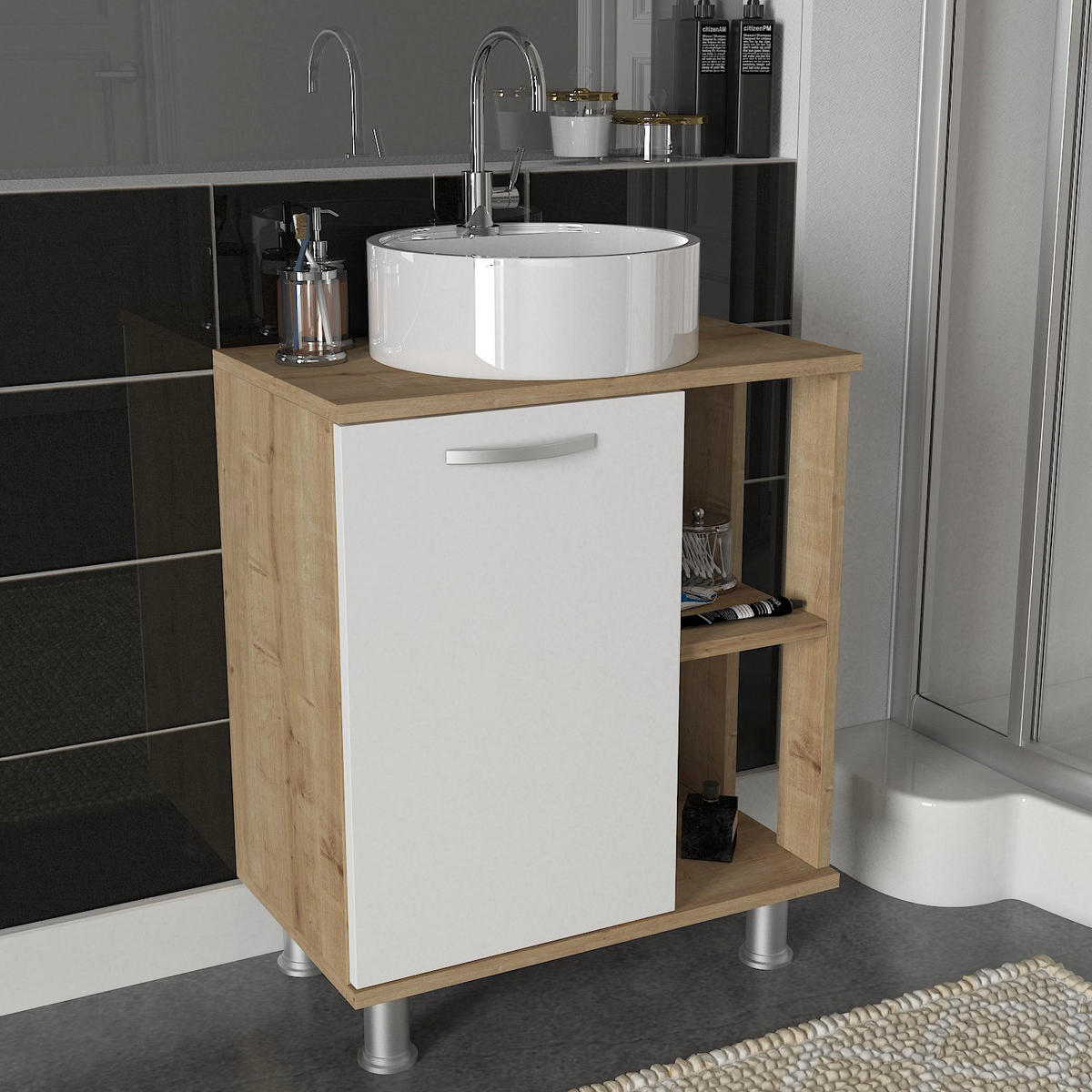WASCHBECKENUNTERSCHRANK Golda Weiß-Safir - Beige/Weiß, Holzwerkstoff (60/71.8/31.6cm) - moebel17