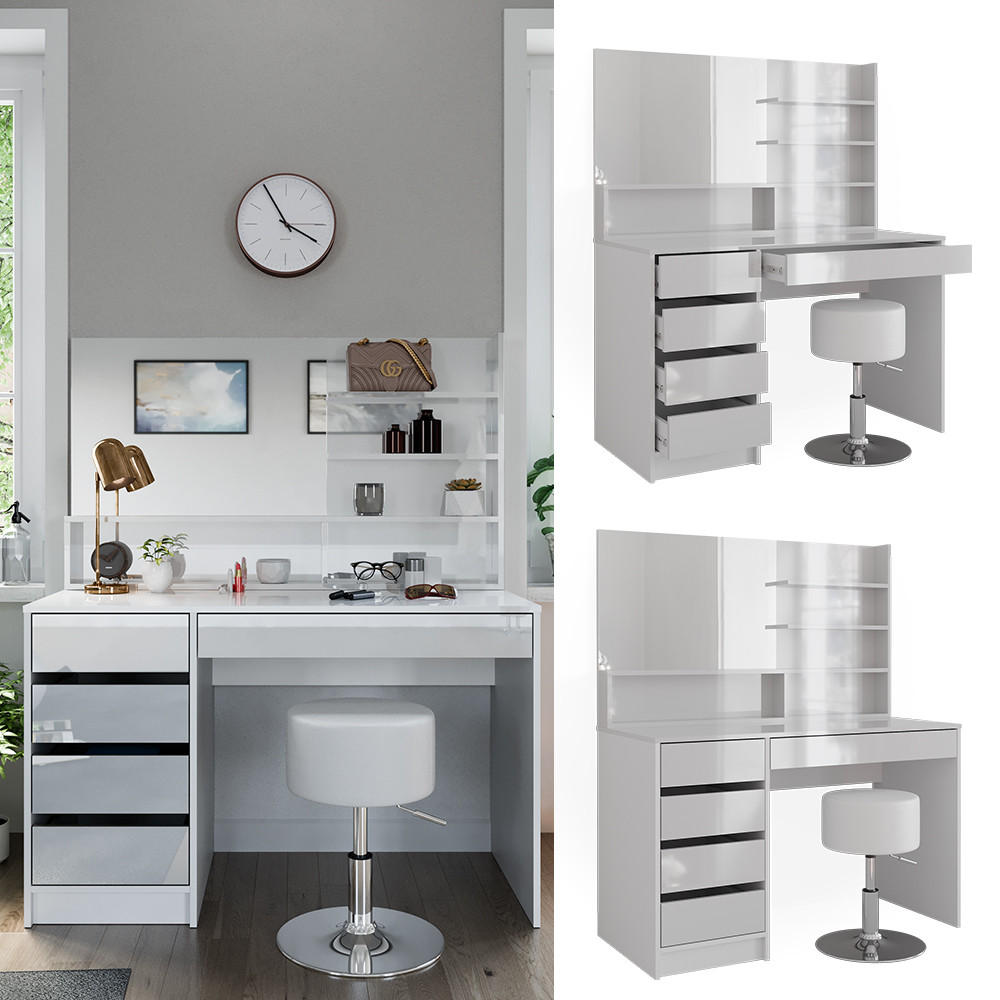 SCHMINKTISCH Sherry Weiß 145 cm mit Hocker - Weiß, Holzwerkstoff (55/75/145cm) - Vicco
