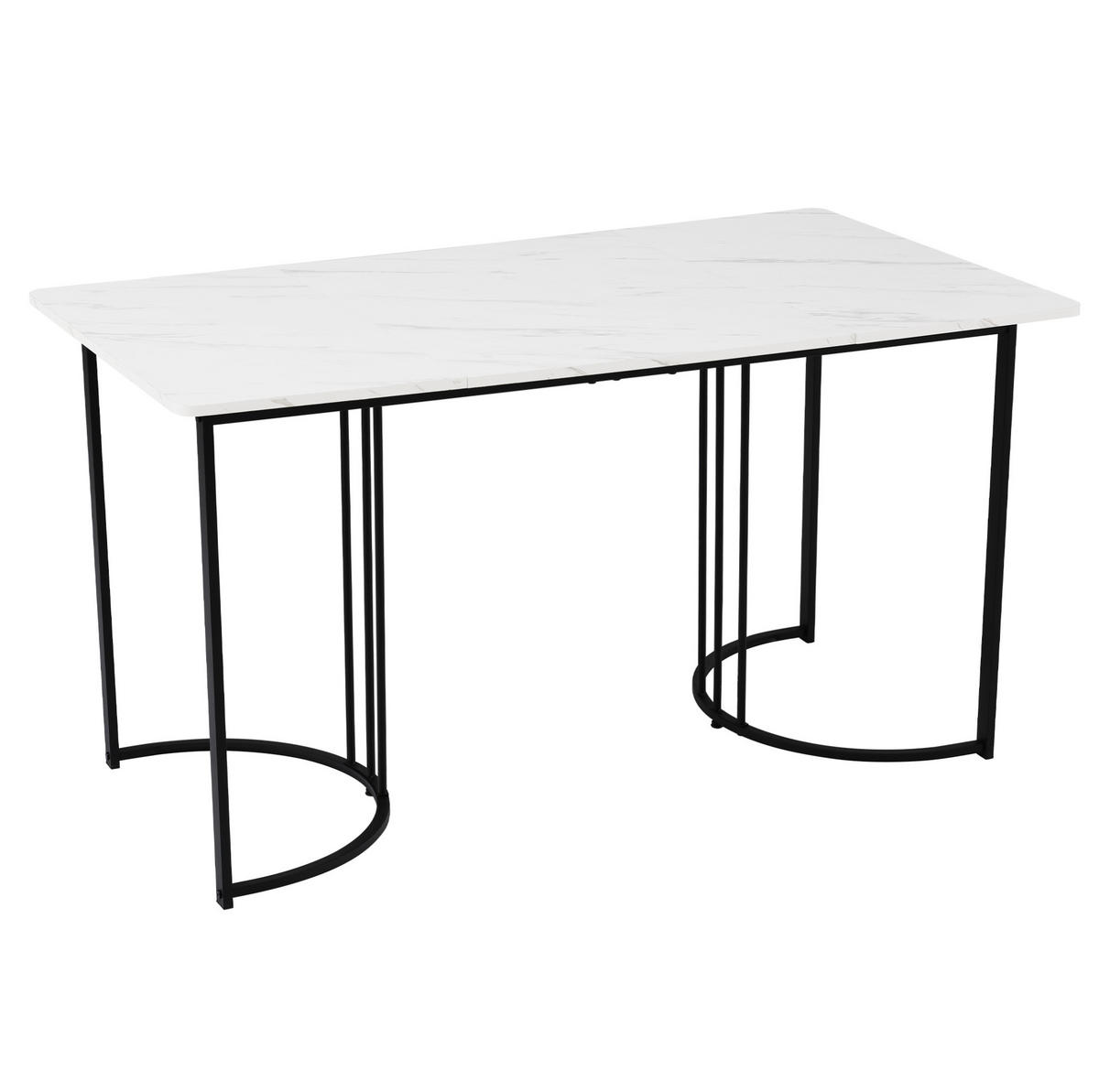 JEDÁLENSKÝ stôl 140/80 cm biely, MDF s mramorovým dekorom a kovovou konštrukciou - biela, kompozitné drevo (140/80/75cm) - BEAOK