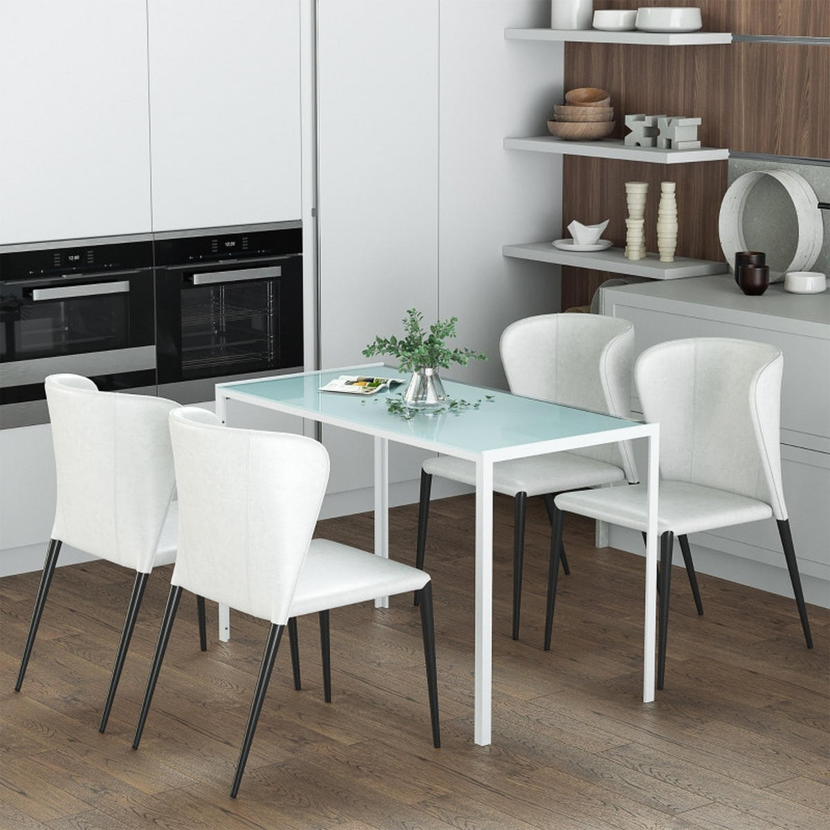 ESSTISCH aus Metall und Glas 120x60x75 cm Weiß für 4 Personen mit gehärteter Glasplatte - Weiß, Metall (120/60/75cm) - Modfu