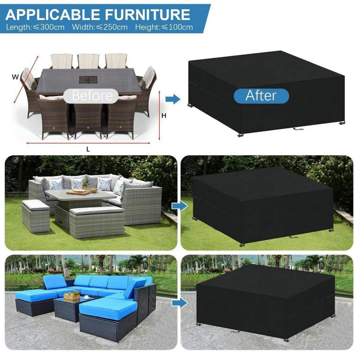 ABDECKUNG Gartenmöbel 300x250x100cm Wasserdicht 420D Oxford - Schwarz, Kunststoff (1/1/1cm)