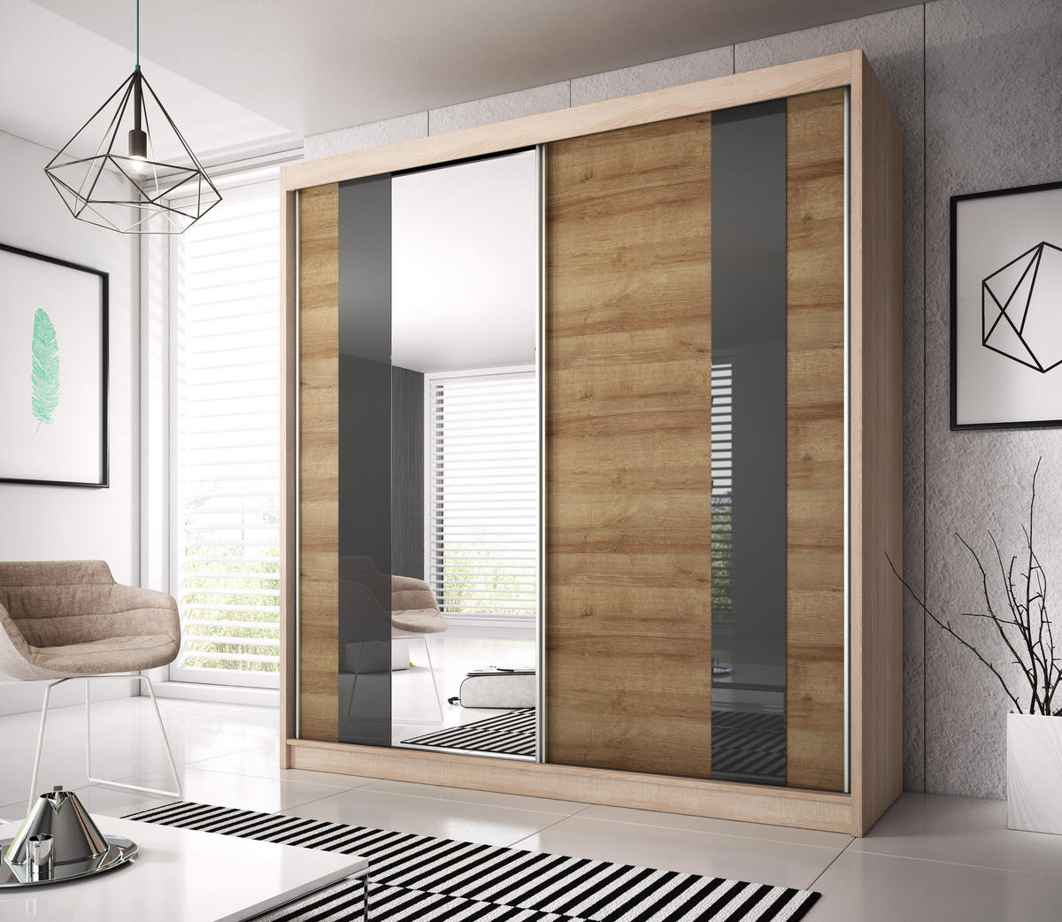 SCHIEBETÜRENSCHRANK - Schrank BEN 39 Sonoma Eiche - Sonoma Eiche, Holzwerkstoff (183/218/61cm) - Möblo