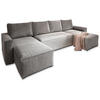WOHNLANDSCHAFT ASPRA Hellgrau Kordstoff mit Schlaffunktion - Hellgrau, Holz (295/85/140cm) - MASSENO