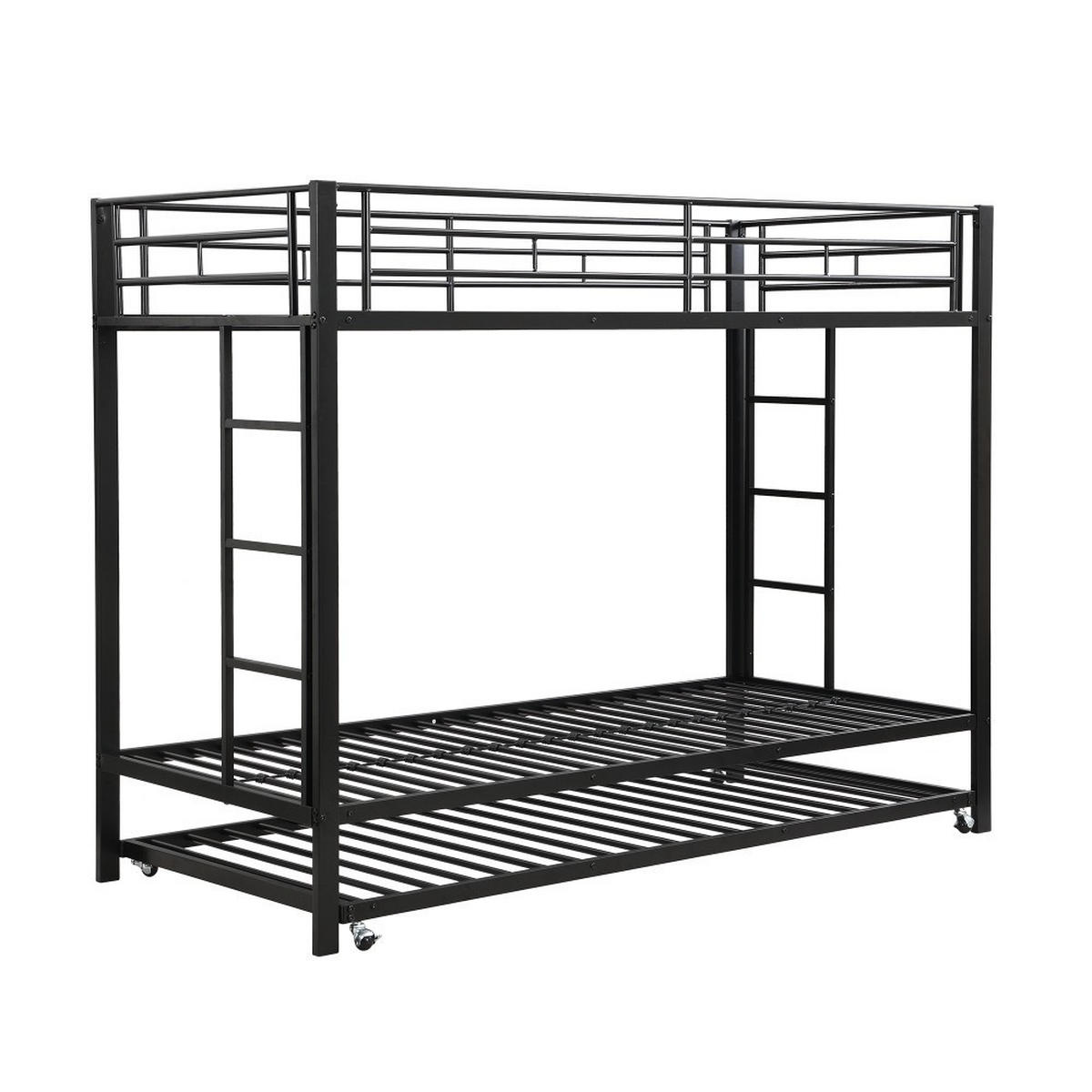 ETAGENBETT 90x200cm mit Ausziehbett in Schwarz - Schwarz, Metall (90/200cm) - KOMHTOM