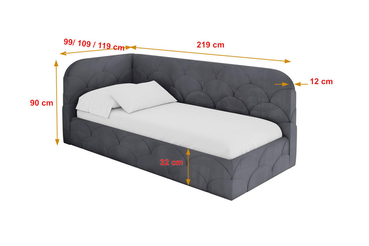 EINZELLBETT Jugendbett mit Bettkasten, Rechts - ELRY 100x200 Dunkelgrau - Titanfarben, Holzwerkstoff/Textil (100/200cm) - ALTDECOR