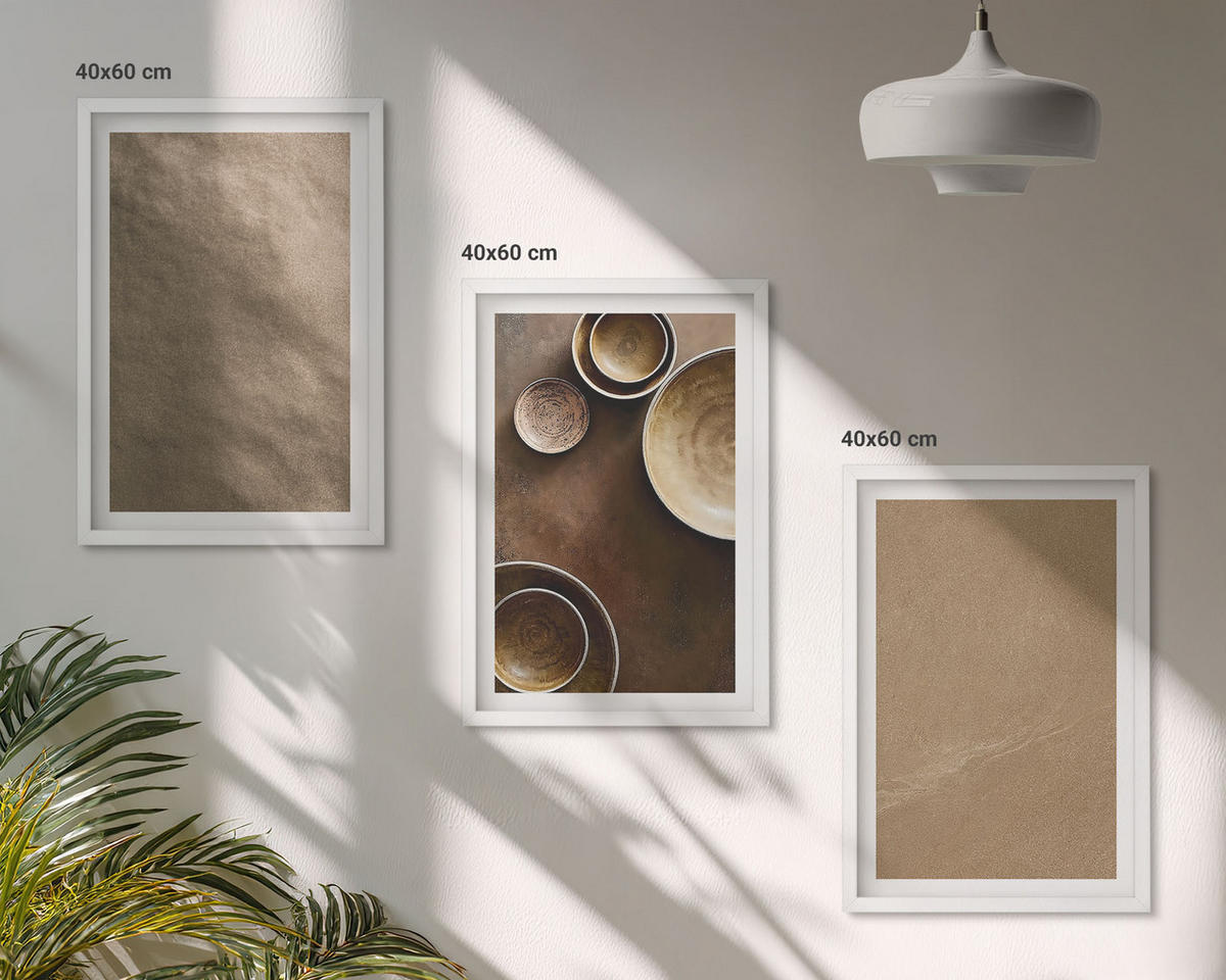 WANDBILDER 3er-Set - 40x60 cm Weißer Rahmen - Minimalistische Steinstrukturen - Weiß, Kunststoff (40/60cm) - ArtPrintCave