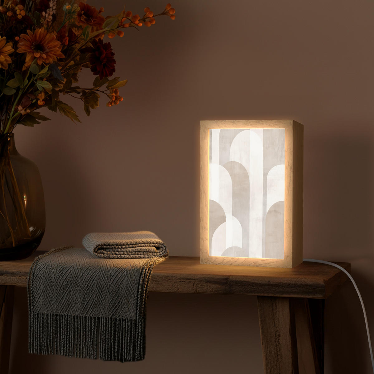 STOLNÍ LAMPA Abstraktní oblouky - Moderní - Béžová 20x30 cm - barva koloniálního buku, kompozitní dřevo (8/20/30cm) - OnlyWow