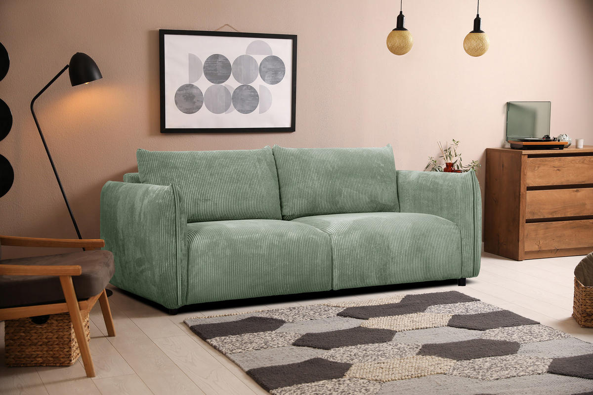 SOFA TAUER 3-Sitzer, mintgrün - Schwarz/Mintgrün, Holzwerkstoff/Kunststoff (112/84/206cm) - Courtois Laville