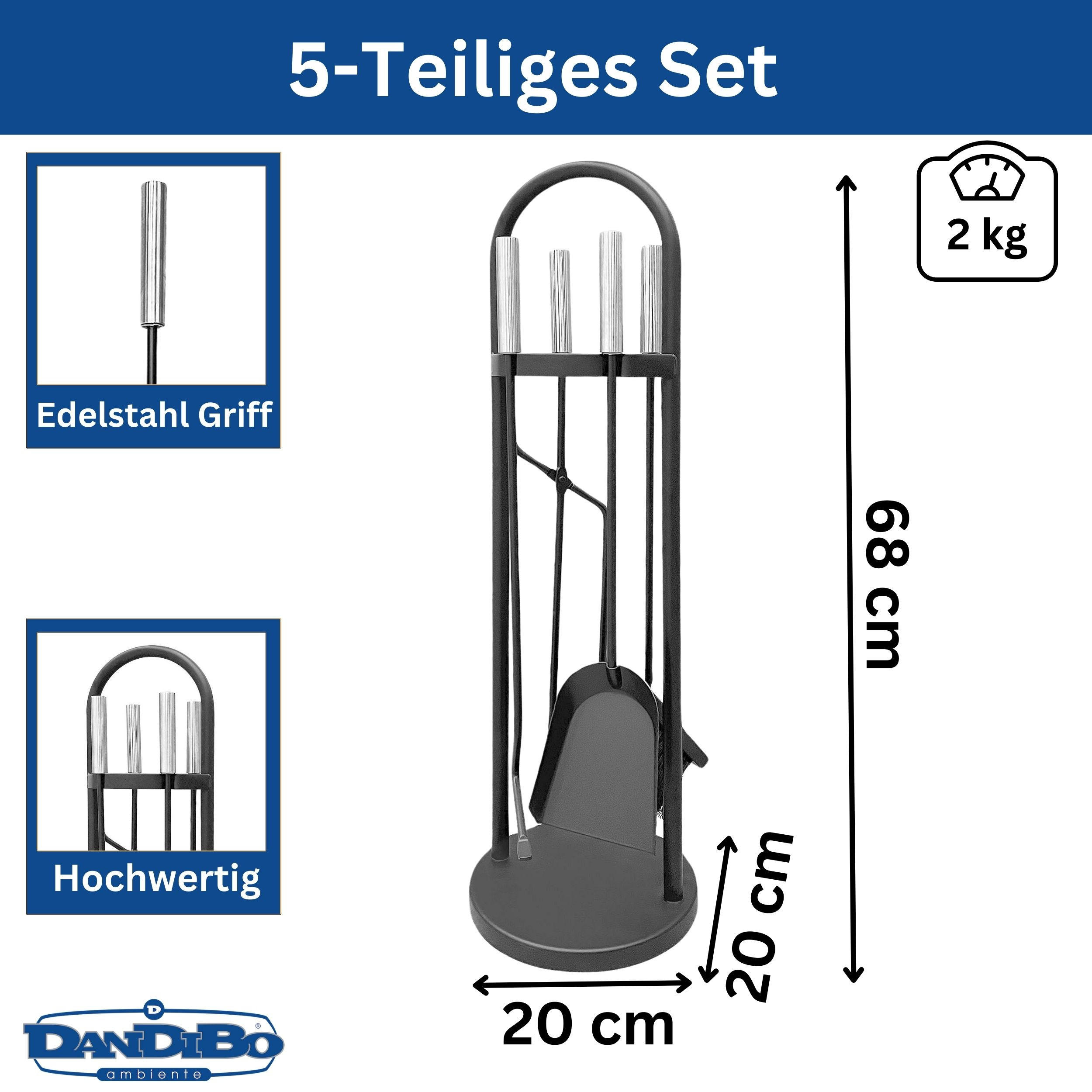 KAMINBESTECK Modern Schwarz 5 Teilig Set - Schwarz, Metall (20/68/20cm) - DanDiBo