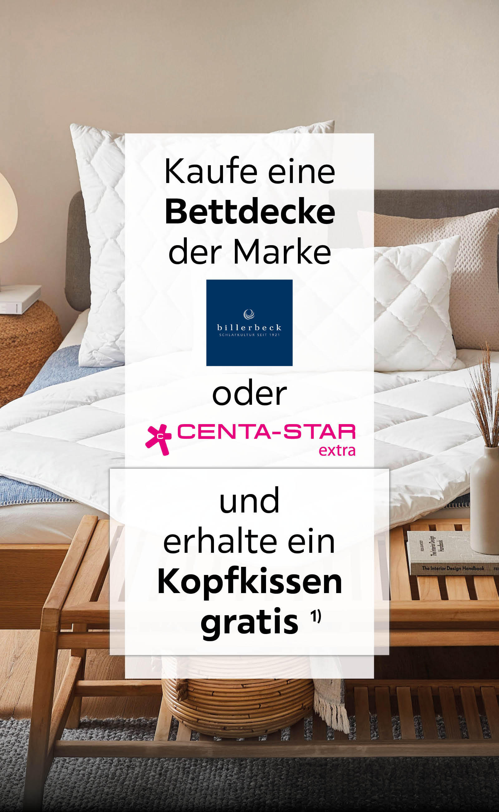 Kaufe eine Bettdecke der Marke Billerbeck oder Centa-Star und erhalte ein Kopfkissen gratis