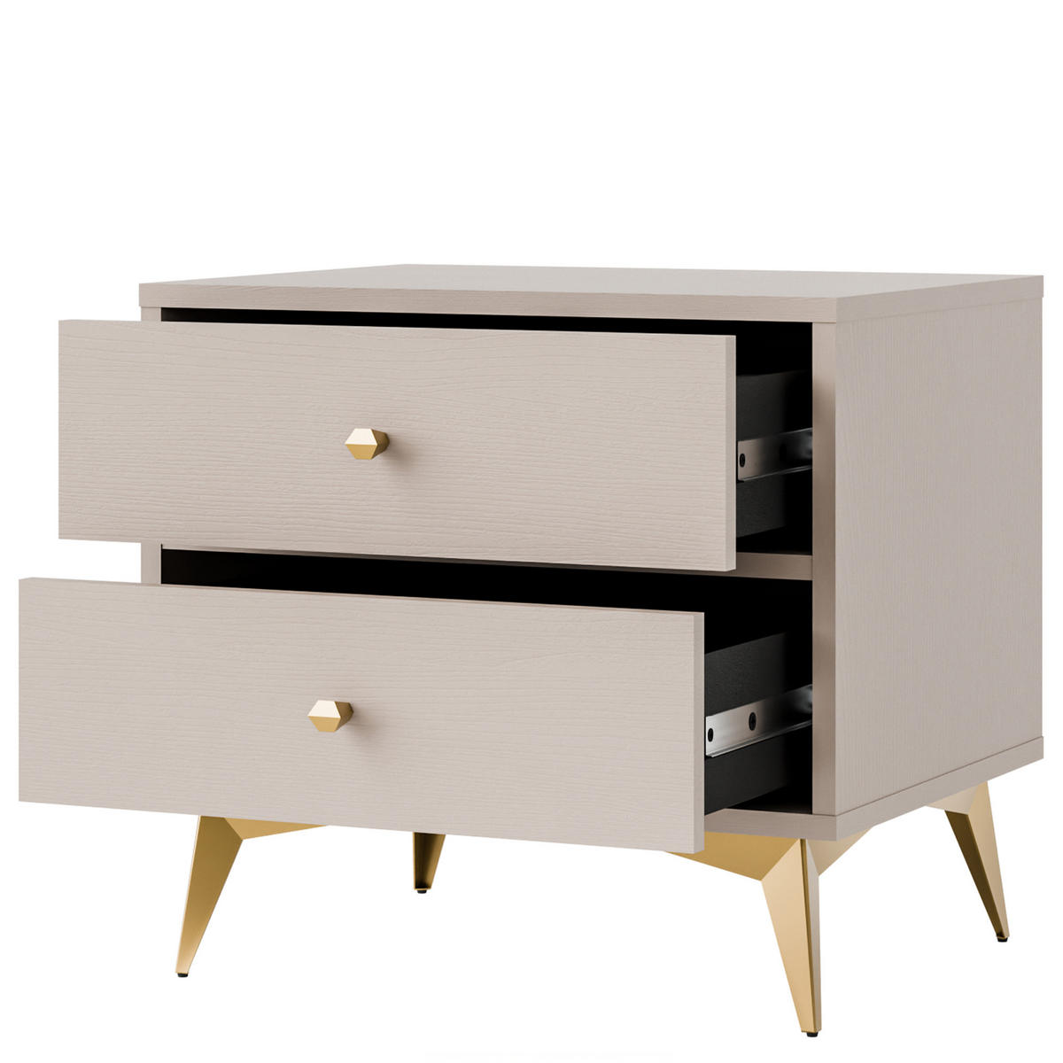 NACHTTISCH FLOREN, Creme/Gold - Creme, Holzwerkstoff/Metall (51.8/48.5/40.8cm) - KONSIMO®
