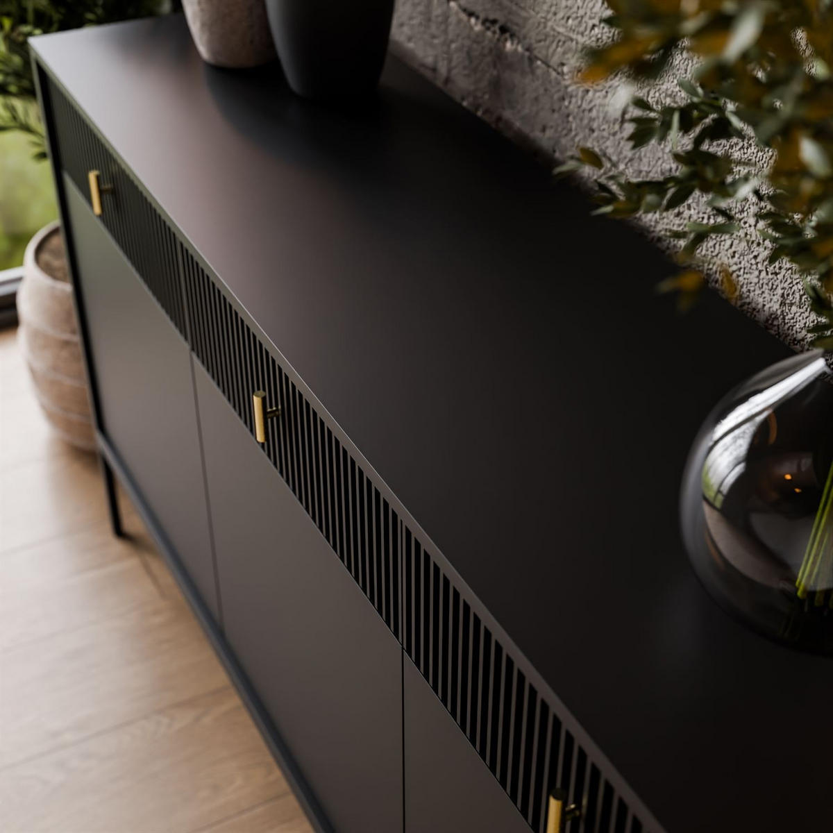 Kommode MIDNIGHT 3D3S mit drei Schubladen auf Gestell schwarz - Schwarz, Holzwerkstoff (154.5/82.5/39cm) - Lookway