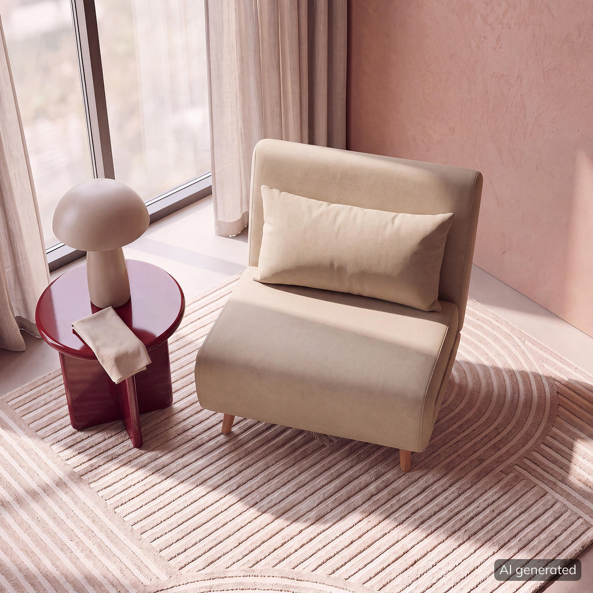 SCHLAFSESSEL - Textil / Teilmassivholz - Buchefarben/Creme, Holz/Buchenholz (77/81/90cm) - home24