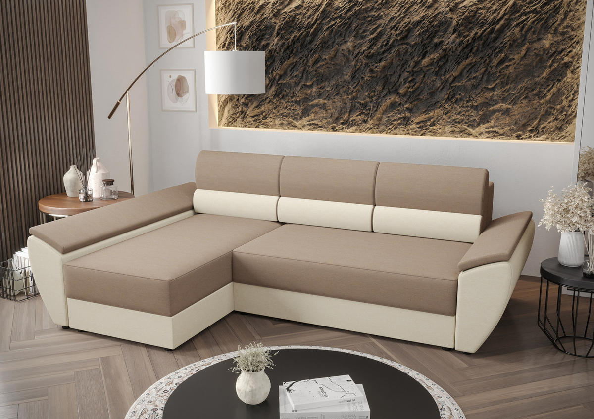 ECKSOFA L REBI L3 Rainbow 05/16 Links mit Schlaffunktion, Beige/Creme - Beige/Creme, Textil (251/140cm)