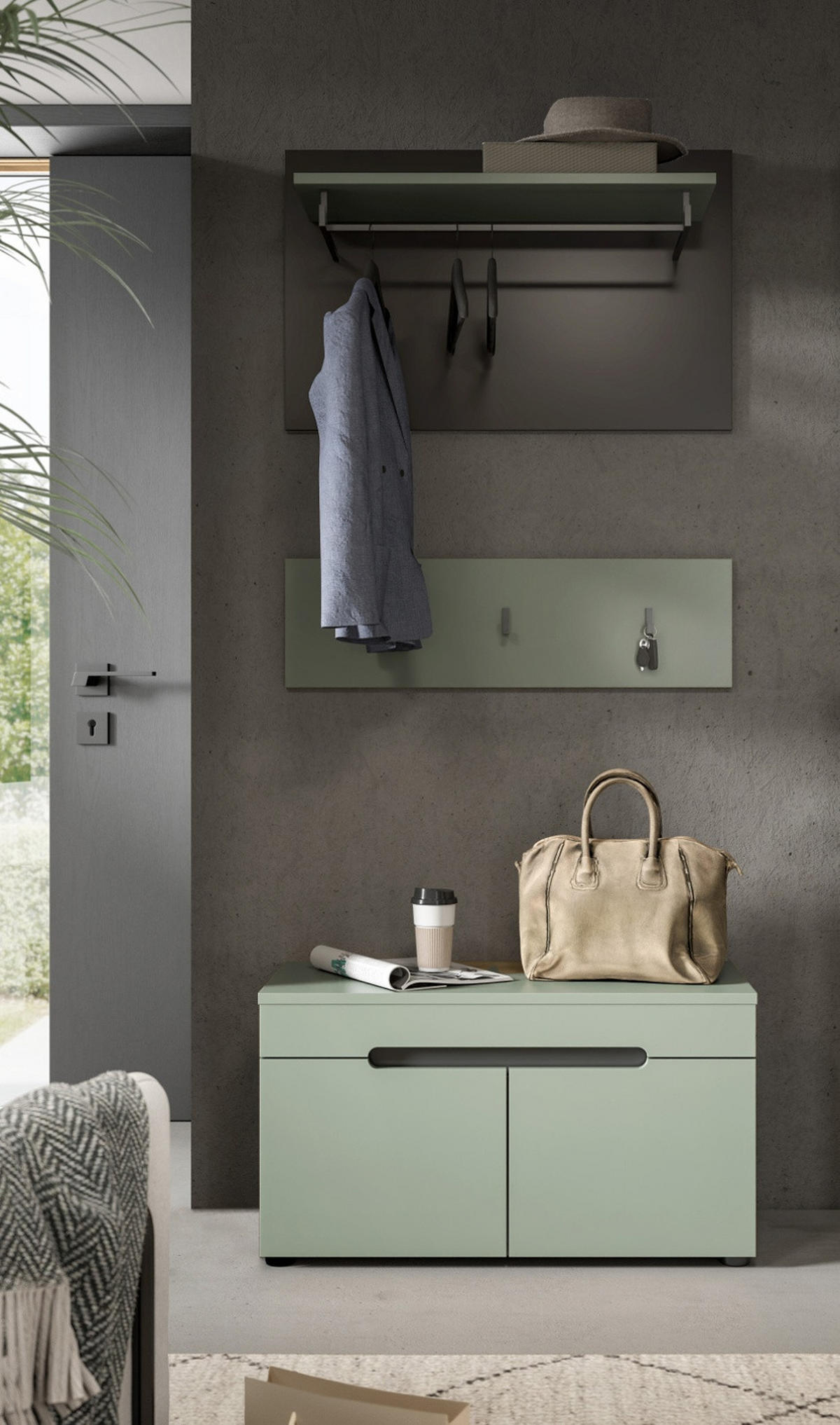 GARDEROBENPANEEL Salbei grün und grau, Set 2-teilig, 80 cm, Cooper - Salbeigrün, Holzwerkstoff (80/73/27cm) - Inn.Furn