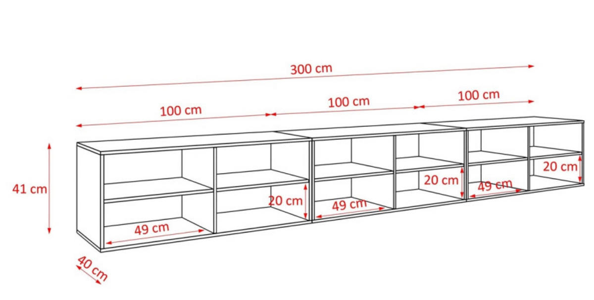 TV-LOWBOARD Weiß NIKOL Gefräste Fronten Mit Regalen 300 cm - Weiß, Holzwerkstoff (300/41/40cm) - Sepro Meble