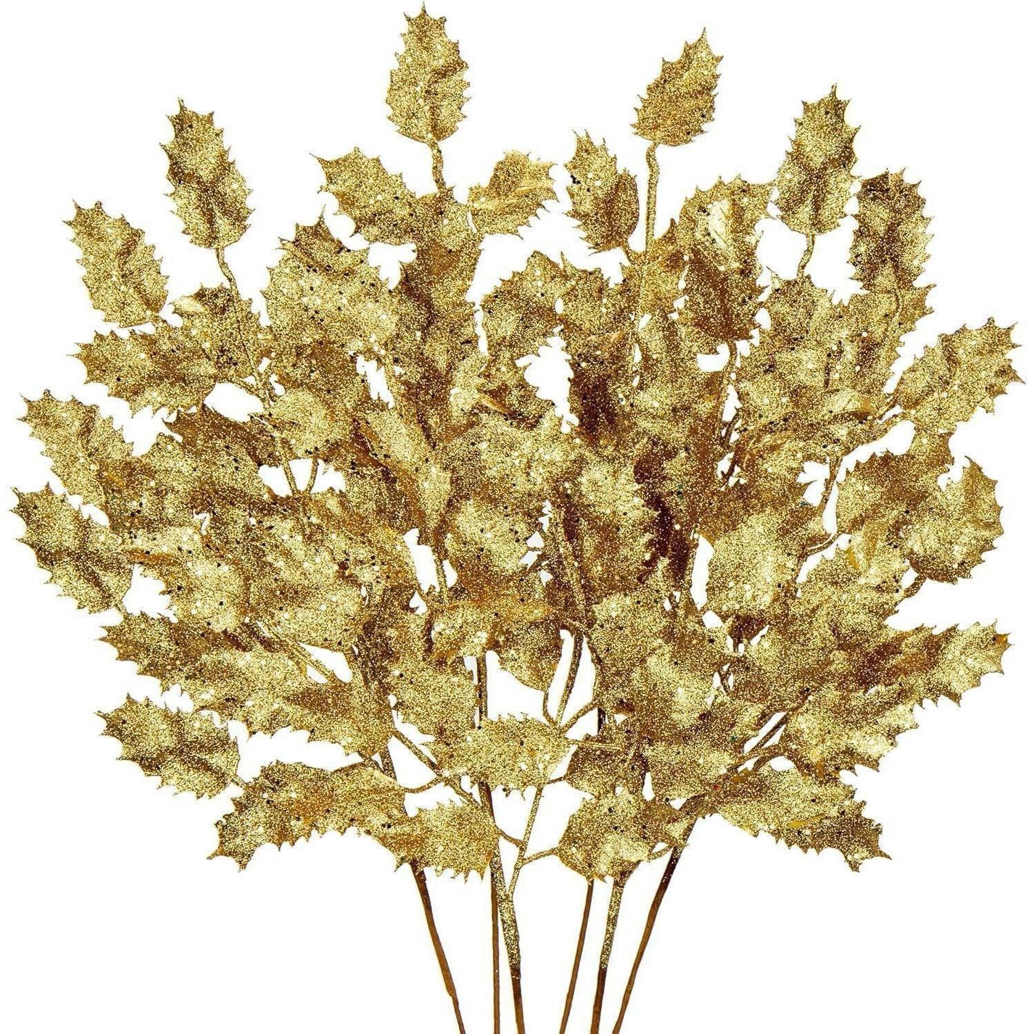 KUNSTZWEIG 6-teiliges Set Glitzernde Eichenblätter 58 cm Gold - Goldfarben, Kunststoff (58.4cm)