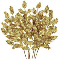 KUNSTZWEIG 6-teiliges Set Glitzernde Eichenblätter 58 cm Gold - Goldfarben, Kunststoff (58.4cm)